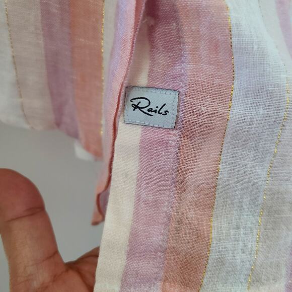 Rails Alyssa Dusk Stripe Linen Button Down Blouse M – Gold Thread Detail - Picture 7 of 16
